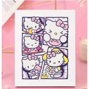 Hello Kitty Diamond Painting Kit Floral DIY Art with Frame All Supplies Included